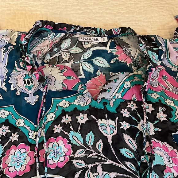 Maria Cher multicolored blouse short sleeve top ruffle sleeves small - Picture 4 of 5